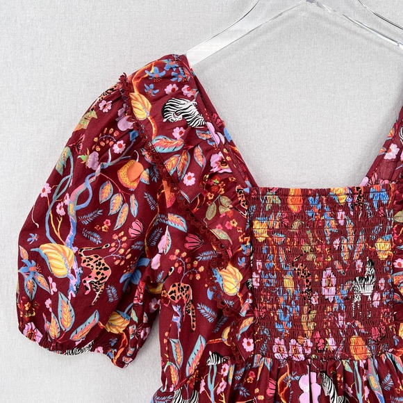 ANTHROPOLOGIE MAEVE Ruffled Tie Front Blouse Womens Small Red Floral Print - Picture 7 of 16